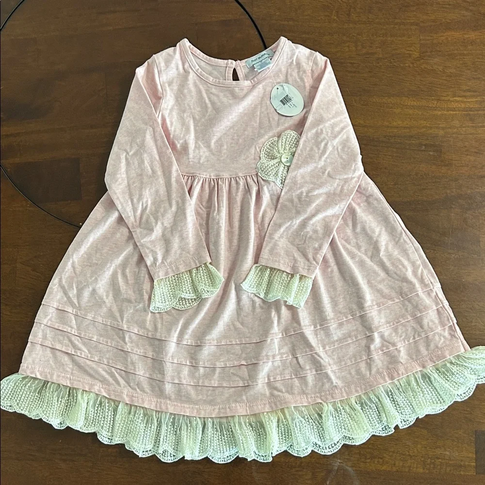 Just Blanks Charming Pink and Cream Kids Dress with Lace Trim